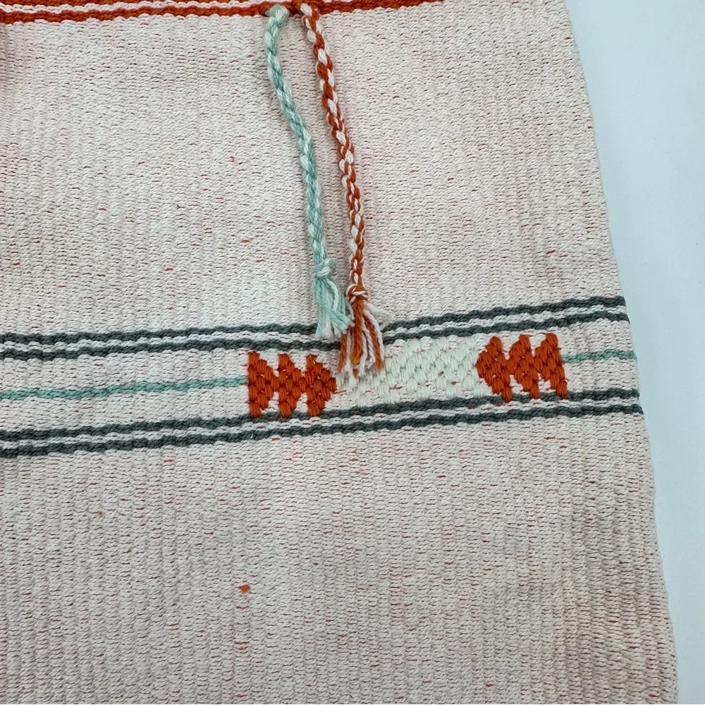 West Elm Fringed Woven Pillow Cover Burnt Orange Aqua 16” x 16”
